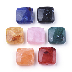Mixed Color Acrylic Beads, Imitation Gemstone, Square, Mixed Color, 20x20x8.5mm, Hole: 1.5mm, about 160pcs/500g