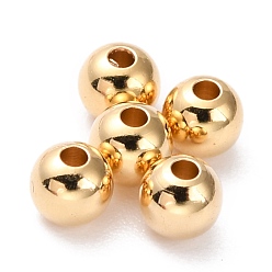 Real 24K Gold Plated Brass Beads, Long-Lasting Plated, Round, Real 24K Gold Plated, 4mm, Hole: 1.2mm