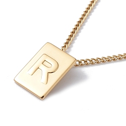 Letter R Titanium Steel Initial Letter Rectangle Pendant Necklace for Men Women, Golden, Letter.R, 18.11~18.5 inch(46~47cm)