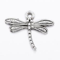 Antique Silver Tibetan Style Alloy Pendants, Cadmium Free & Lead Free, Dragonfly, Antique Silver, 15.5x18.5x2mm, Hole: 1.2mm