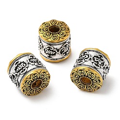 Plata Antigua & Oro Antiguo Perlas de aleación de estilo tibetano enchapadas en estante., sin plomo y cadmio, columna con flor, plata antigua y oro antiguo, 12x11.5 mm, agujero: 3.4 mm