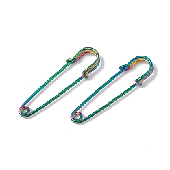 Rainbow Color Ion Plating(IP) 304 Stainless Steel Safety Pins Brooch Findings, Kilt Pins for Lapel Pin Making, Rainbow Color, 50.5x14x5.5mm