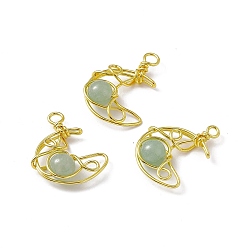 Green Aventurine Natural Green Aventurine Pendants, Moon Charms, with Rack Plating Golden Tone Brass Findings, Cadmium Free & Lead Free, 31.5~33x22x8.5mm, Hole: 2.5~3mm