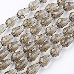 Gris Chapelets de perles en verre, facette, larme, grises , 6x4mm, Trou: 1mm, Environ 65~68 pcs/chapelet, 14.96~15.35 pouce