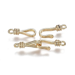 Real 18K Gold Plated Brass Hook and Eye Clasps, Long-Lasting Plated, Real 18K Gold Plated, Eye: 13.5x4.5x3mm, Hole: 1.4mm, Hook: 13.5x5.5x3mm, Hole: 1.4mm