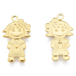Real 18K Gold Plated Ion Plating(IP) 304 Stainless Steel Pendants, Girl, Real 18K Gold Plated, 22x12x1.5mm, Hole: 1.6mm