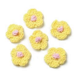 Yellow Cotton Thread Knitted Ornament Accessories, Flower, Yellow, 23.5~25x24~25x4.5~5mm