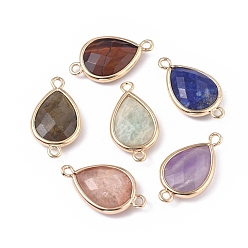 Mixed Stone Natural Mixed Gemstone Links connectors, with Golden Tone Brass Findings, Teardrop, 22x12x5mm, Hole: 1.6mm