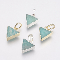 Mixed Color Natural Amazonite Pendants, with Brass Findings, Triangle, Mixed Color, 13~15x11~13x4mm, Hole: 4x6mm