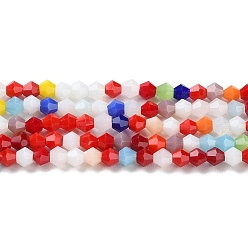 Colorful Opaque Solid Color Imitation Jade Glass Beads Strands, Faceted, Bicone, Colorful, 4x4mm, Hole: 0.8mm, about 87~98pcs/strand, 12.76~14.61 inch(32.4~37.1cm)