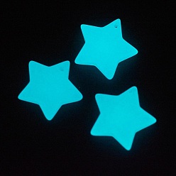 Turquesa Colgantes sintéticos de piedra luminosa, brillan en la oscuridad, estrella, turquesa, 24x25x7 mm, agujero: 1 mm
