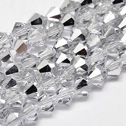 Platinum Plated Imitate Austrian Crystal Electroplate Bicone Glass Faceted Bead Strands, Half Platinum Plated, Grade AA, Platinum Plated, 4x4mm, Hole: 1mm, about 93~95pcs/strand, 14 inch
