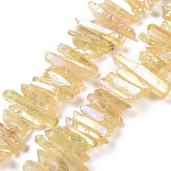 Champagne Amarillo Hilos de cuentas de puntos de cristal de cuarzo natural, teñido, pepitas, amarillo champán, 15~30x4~8x4~7 mm, agujero: 1 mm, 8 pulgada