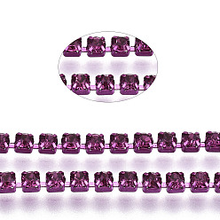 Fucsia Cadenas de strass de diamantes de imitación de hierro de electroforesis, cadenas de la taza del Rhinestone, con carrete, fucsia, ss 6.5, 2~2.1 mm, sobre 10 yardas / rodillo