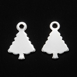 Silver 201 Stainless Steel Charms, Christmas Trees, Stamping Blank Tag, Silver, 14x9~9.5x0.6~0.8mm, Hole: 1.4mm