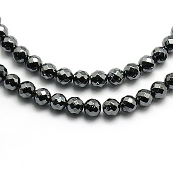 Hématite Sans Magnétique   Non-magnétiques hématite synthétique perles rondes brins, facette, 4mm, Trou: 1mm, Environ 94 pcs/chapelet, 15.7 pouce