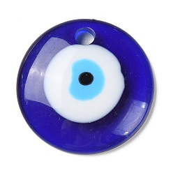 Flat Round Blue Evil Eye Resin Pendants, Translucent Lucky Eye Charms, Flat Round, 39.5x7.8mm, Hole: 5.2mm