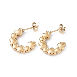Golden 304 Stainless Steel Stud Ring with Heart Stud Earrings for Women, Golden, 18x3mm, Pin: 0.8mm