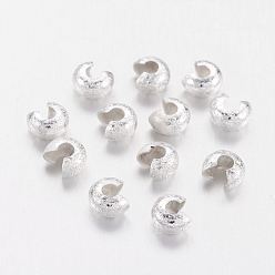 Silver Brass Crimp Beads Covers, Nickel Free, Silver Color Plated, About 5mm In Diameter, 4mm Thick, Hole: 2.2mm