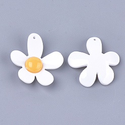 White Resin Pendants, Flower, White, 49x46x9.5mm, Hole: 1.5mm