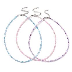 Couleur Mélangete 3 pcs 3 ensemble de colliers de perles de rocaille en verre de couleur, bijoux en alliage de zinc, couleur mixte, 14.57 pouce (37 cm), 1 pc / couleur