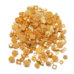 Naranja Kit de búsqueda para hacer joyas de estilo perlado diy, incluyendo cuentas de plástico, cabujones, eslabones y colgantes, Formas de flor/lágrima/lazo/corazón/estrella/triángulo, naranja, 6~35x6~40x2~12 mm, agujero: 1.2~2.8 mm, Sobre 783 unidades / 500 g