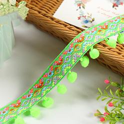 Lawn Green Ethnic Style Polyester Ball Fringe Lace Trim, Garment Accessories, Lawn Green, 1-3/4 inch(45mm), 20 yards/roll