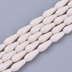 Old Lace Opaque Solid Color Glass Beads Strands, Imitation Jade, Faceted, Teardrop, Old Lace, 9~10x4mm, Hole: 1mm, about 72pcs/Strand, 26.38~27.17 inch(67~69cm)