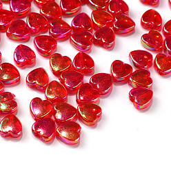Roja 100 piezas de cuentas acrílicas transparentes ecológicas, teñido, color de ab, corazón, rojo, 8x8x3 mm, agujero: 1.5 mm