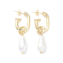 Chapado en Oro Real 18K Pendientes colgantes ovalados de latón con perla abs en forma de lágrima para mujer, blanco, 52 mm, pin: 0.7 mm