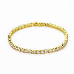 Light Gold Clear Cubic Zirconia Tennis Bracelet, Brass Cubic Zirconia Link Chain Bracelet for Women, Cadmium Free & Nickel Free & Lead Free, Light Gold, Inner Diameter: 2 inch(5cm)