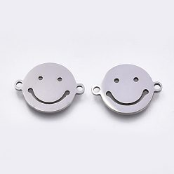 Stainless Steel Color 201 Stainless Steel Links connectors, Laser Cut Links, Flat Round with Smiling Face, Stainless Steel Color, 12.5x16.5x1mm, Hole: 1.5mm