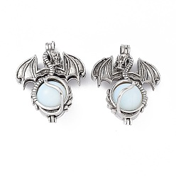 Opalite Opalite Pendants, Dragon Charms, with Rack Plating Antique Silver Plated Brass Findings, Cadmium Free & Lead Free, 47x37x19mm, Hole: 4mm