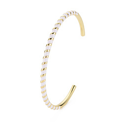 White Twisted Brass Enamel Cuff Bangle, Real 18K Gold Plated Open Bangle for Women, Nickel Free, White, Inner Diameter: 2-3/8 inch(5.95cm)