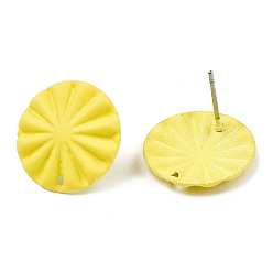 Yellow Spray Painted Iron Stud Earring Findings, with Hole, Flat Round, Yellow, 17mm, Hole: 1.2mm, Pin: 0.7mm