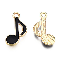 Black Alloy Pendants, with Enamel, Musical Note, Light Gold, Black, 20x12x2mm, Hole: 1.8mm