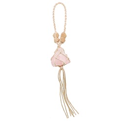 Quartz Rose Décoration pendentif pampille quartz rose naturel, avec une vieille corde de dentelle enroulée, nuggets, 270~330x30~50mm