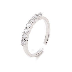Platinum Clear Cubic Zirconia Open Cuff Ring, Brass Jewelry for Women, Platinum, Inner Diameter: 16mm