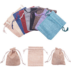 Mixed Color Burlap Packing Pouches Drawstring Bags, Mixed Color, 9x7cm, 30pcs/set