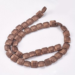Coffee Plated Electroplated Non-magnetic Synthetic Hematite Beads Strands, Frosted, Faceted, Square, Coffee Plated, 10x10x4mm, Hole: 0.7mm, about 40pcs/strand, 15.9 inch(40.5cm)