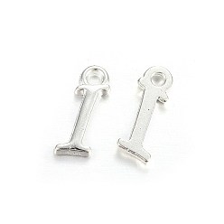 Letter I Silver Color Plated Alloy Letter Pendants, Rack Plating, Cadmium Free & Lead Free, Letter.I, 13x4x2mm, Hole: 1.5mm
