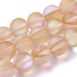 Navajo White Synthetic Moonstone Beads Strands, Holographic Beads, Half AB Color Plated, Frosted, Round, Navajo White, 6mm, Hole: 1mm, about 60pcs/strand, 15 inch