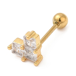 Oro Latón micro pave aretes de circonita cúbica transparente, con 316 pasador y tuerca de acero inoxidable, corazón, dorado, 6x7 mm