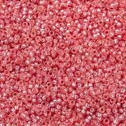 (RR678) Серебристый Огненно-красный Опаловый Миюки круглые бусины рокайль, японский бисер, (rr 678) серебристый огненно-красный опал, 15/0, 1.5 мм, Отверстие : 0.7 мм , около 27777 шт / 50 г