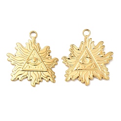 Real 18K Gold Plated 304 Stainless Steel Pendants, Leaf with Triangle & Eye Charm, Real 18K Gold Plated, 28x25x2mm, Hole: 3mm