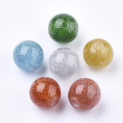 Mixed Color Resin Beads, Large Hole Beads, with Glitter Powder, Round, Mixed Color, 19.5x19mm, Hole: 5.5mm