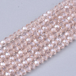 Pink Electroplate Glass Beads Strands, Pearl Luster Plated, Faceted, Rondelle, Pink, 2.5~3x2~2.5mm, Hole: 0.6mm, about 196pcs/strand, 19 inch