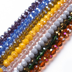 Mixed Color Electroplate Glass Beads Strands, Faceted, Rondelle, Mixed Color, 8x6.5mm, Hole: 1.2mm, about 68~70pcs/strand, 16.54 inch~17.52 inch(42cm~44.5cm)