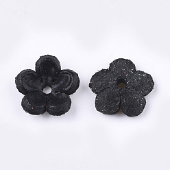 Черный 5 -лепестковая бусина из экологически чистой воловьей кожи., цветок, чёрные, 13x13x3.5 мм, отверстие : 1.6 мм