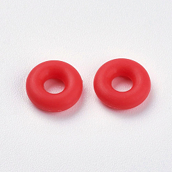 Rouge Perles de silicone, bricolage fabrication de bracelets, donut, rouge, 8x2mm, Trou: 3mm